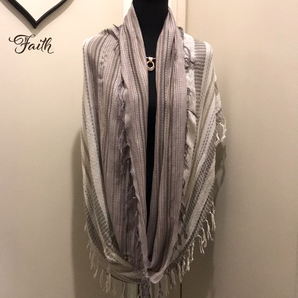 B) Striped Fringe Scarf in Neutral Tones